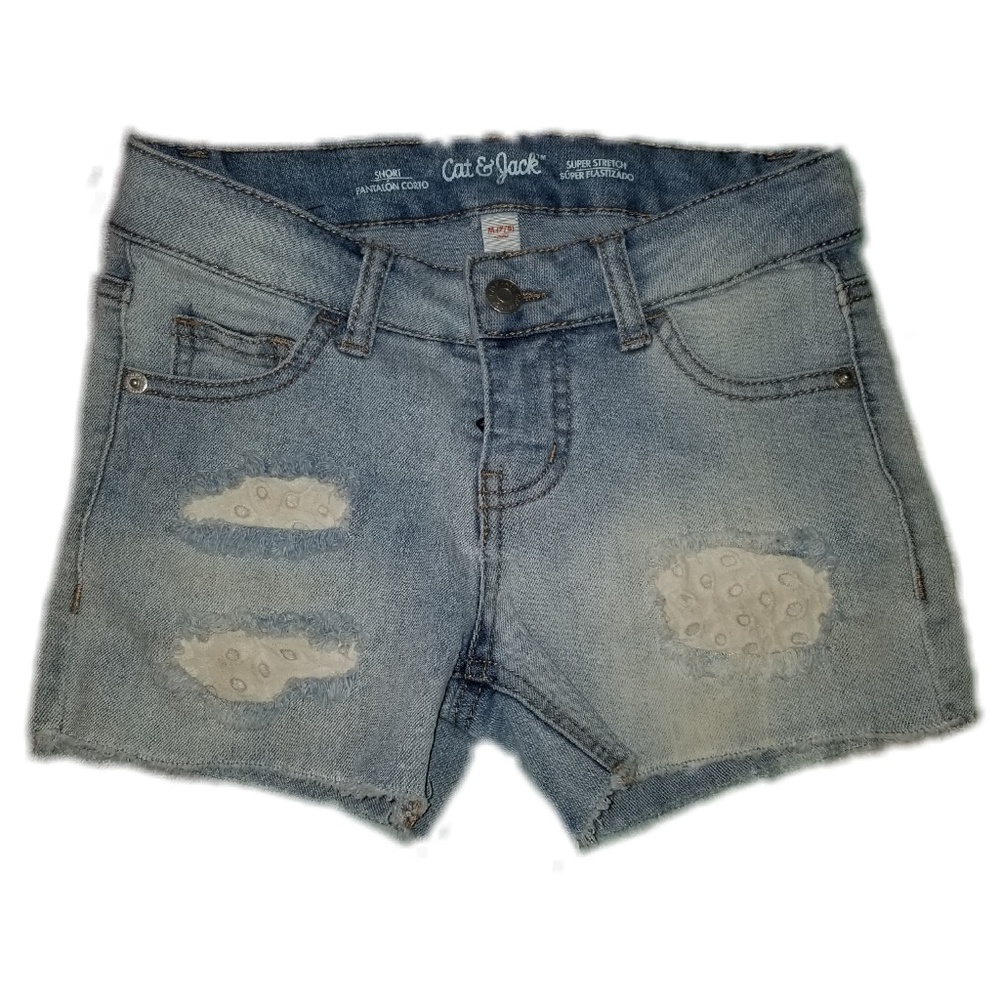 Cat & Jack girls distressed jean short w lace sz M